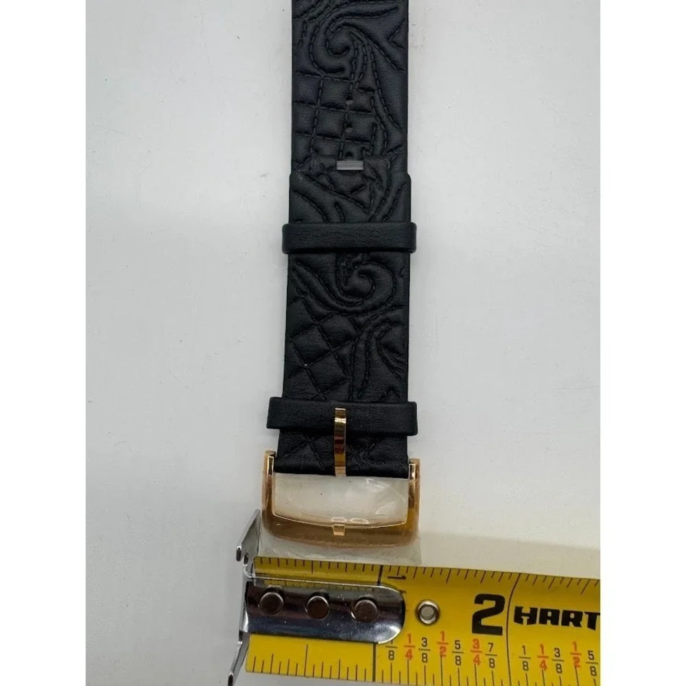 Versace Black Leather Watch Strap Gold Buckle‎ Embossed Baroque Replacement Band
